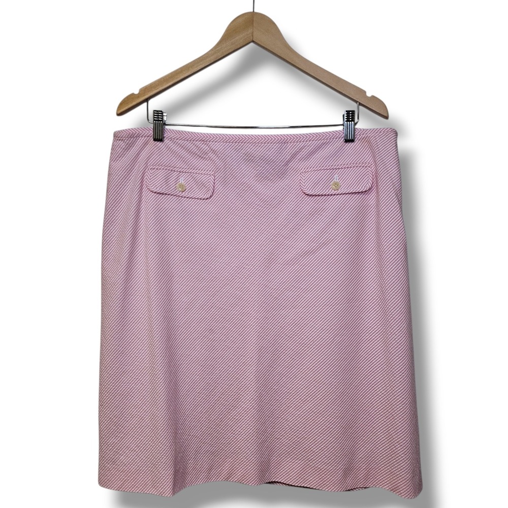 J.Crew Midi Skirt 16 Women Pink White Seersucker Pinstripe A-Line Preppy Cottage